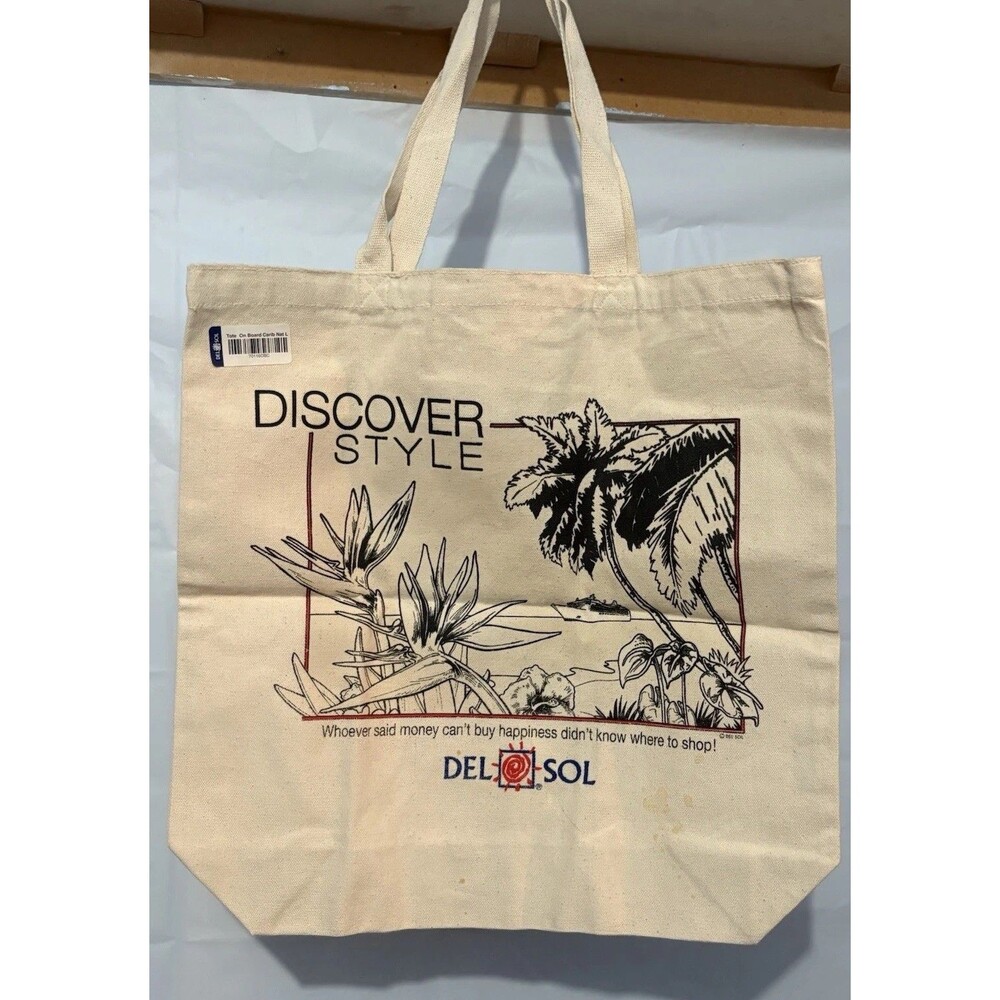 Del Sol Discover Style Canvas Tote Bag Beach Travel Cruise Palm Trees
